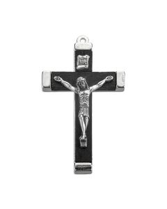 2" Black Wood Nickel Bound Crucifix with Antiqued Silver Corpus