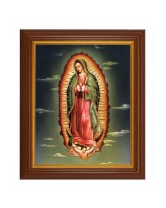 10 1/2" x 12 1/2" Walnut Finish Beveled Frame with 8" x 10" Our Lady of Guadalupe Textured Art