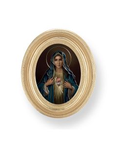 3 1/2" x 4 1/2" Gold Oval Frame with a Simeone: Immaculate Heart of Mary Print-P65