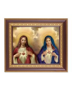 11 1/2" x 13 1/2" Cherry Frame with Gold Trim with an 8" x 10" The Sacred Hearts Print