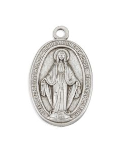 1 9/16" Miraculous Medal in Antiqued Silver Finish