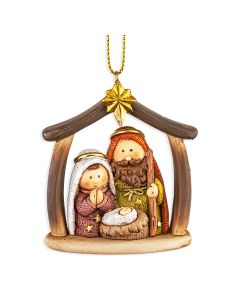 2" x 2" Holy Family Nativity Ornament under Star and Curved Creche