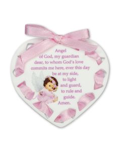 2 1/2" x 2 5/8" Acrylic Heart Plaque with Ribbon Edges - Pink
