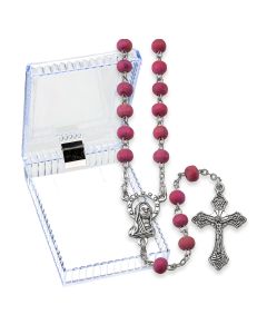 Rose Scented Wood Bead Rosary, Boxed