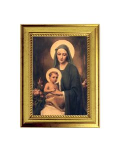6 3/4" X 8 3/4" Gold Leaf Finish Frame with 5" X 7" Madonna and Child Textured Art