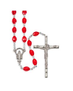 Ruby Clear Oval Plastic Bead Rosary