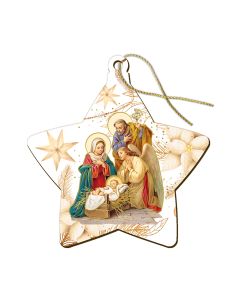 3 1/2" x 3 3/8" Fine Art Wooden Christmas Star Ornament with Gold Accents