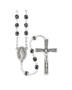 Black and Silver Granite Glass Bead Rosary