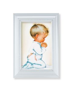 5 1/2 X 7" Pearlized White Frame with a Praying Boy Print