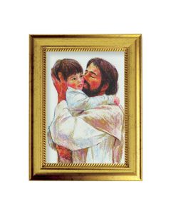 6 3/4" X 8 3/4" Gold Leaf Finish Frame with 5" X 7" Jesus with Child Textured Art