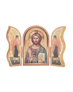 Christ All Knowing Standing Natural Wood Triptych