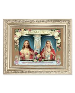 8.25" x 10.25" Silver Ornate Frame with a 6" x 8" The Sacred Hearts Print