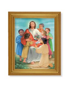 10" x 12" Gold Leaf Finish Beveled Frame with 8" x 10" Christ with Children Textured Art