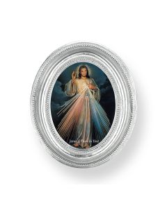 3 1/2" x 4 1/2" Silver Oval Frame with a Divine Mercy Print-P65