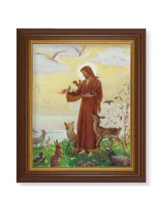 10 1/2" x 12 1/2" Walnut Finish Beveled Frame with 8" x 10" Saint Francis Textured Art