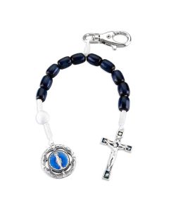 Miraculous Medal One Decade Wood Rosary Backpack Clip