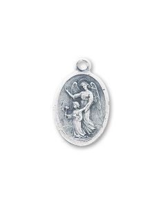 1" Oval Oxidized Guardian Angel Medal in Spanish (Sold in Inc. of 25)