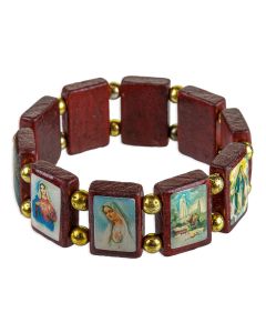Madonna Picture Bracelet with Wood and Gold Beads-P65