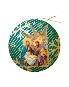 3 1/2" x 3 3/8" Fine Art Round Wooden Christmas Ornament with Gold Accents