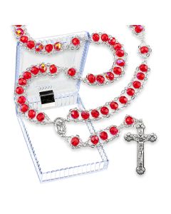 Ruby Crystal Ladder Rosary, Boxed