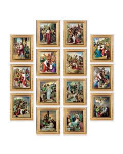 Set of 6" x 8" Stations of the Cross Prints in 8 1/4" x 10 1/4" Gold Ornate Frame 