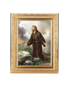 8 1/4" x 10 1/4" Gold Ornate Frame with a 6" x 8" Saint Francis of Assisi Print