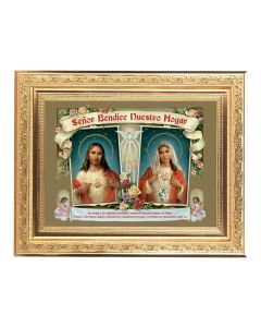 8 1/4" x 10 1/4" Gold Ornate Frame with a 6" x 8" A House Blessing Sacred Hearts (Spanish) Print