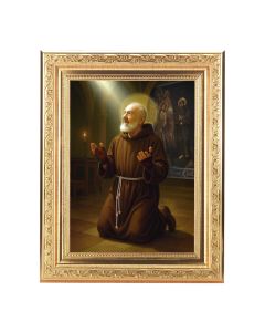 8 1/4" x 10 1/4" Gold Ornate Frame with a 6" x 8" Saint Pio at Prayer Print