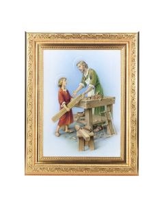 8 1/4" x 10 1/4" Gold Ornate Frame with a 6" x 8" Saint Joseph the Worker Print