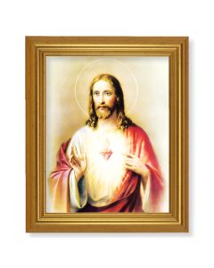10" x 12" Gold Leaf Finish Beveled Frame with 8" x 10" Sacred Heart of Jesus Textured Art