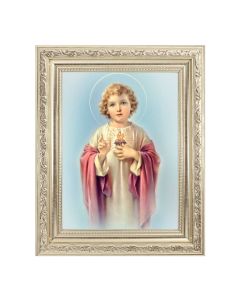 8 1/4" x 10 1/4" Silver Ornate Frame with a 6" x 8" Child Sacred Heart of Jesus Print