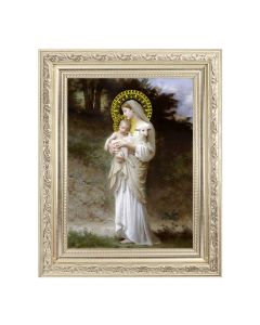 8 1/4" x 10 1/4" Silver Ornate Frame with a 6" x 8" Bouguereau: Madonna Divine Innocence Print