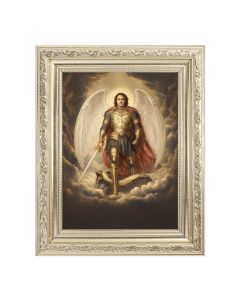 8 1/4" x 10 1/4" Silver Ornate Frame with a 6" x 8" Archangel St. Michael in Armor Print
