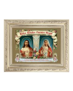 8 1/4" x 10 1/4" Silver Ornate Frame with a 6" x 8" A House Blessing Sacred Hearts (Spanish) Print