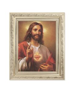 8.25" x 10.25 Silver Ornate Frame with a 6" x 8" La Fuente: Sacred Heart of Jesus Print