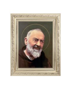 8 1/4" x 10 1/4" Silver Ornate Frame with a 6" x 8" Saint Pio Print