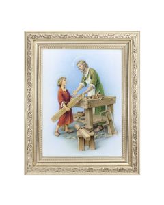 8 1/4" x 10 1/4" Silver Ornate Frame with a 6" x 8" Saint Joseph the Worker Print