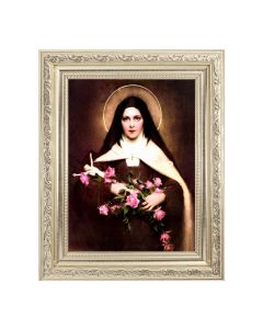 8 1/4" x 10 1/4" Silver Ornate Frame with a 6" x 8" Chambers: St. Therese Print