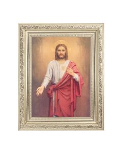 6" x 8" Chambers: Sacred Heart of Jesus Print in a 8 1/4" x 10 1/4" Silver Ornate Frame 