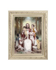 8 1/4" x 10 1/4" Silver Ornate Frame with a 6" x 8" Chambers: Jesus with Children Print