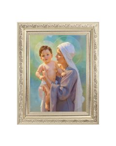 8 1/4" x 10 1/4" Silver Ornate Frame with a 6" x 8" After Chambers: Mary and Jesus Print