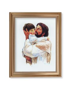 13 1/2" x 16 9/16" Gold Leaf Antique Finished Frame with 11" x 14" Hook: Christ with Child Love Textured Art