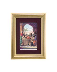 5 1/4" x 6 3/4" Gold Leaf Frame-Burgundy Matte with a 2 1/2" x 3 3/4" The Last Supper Print