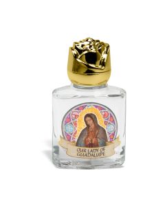 8 ml. 2" Glass Our Lady of Guadalupe Holy Water Bottle with Gold Rose Cap