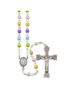 4mm Multicolored Pearlized Bead Rosary, Boxed