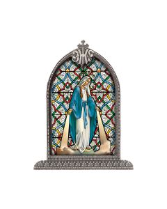 Our Lady of Grace Silver Arch Framed Liturgical Glass Art-P65