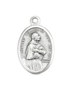 1" Oval Antiqued Silver Oxidized Saint Charles Borromeo Medal