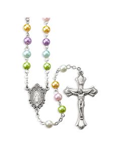 6mm Multicolored Pearlized Bead Rosary, Boxed