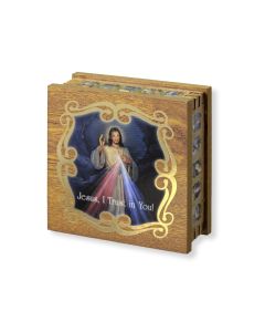 Divine Mercy Natural Wood Rosary Keepsake Box