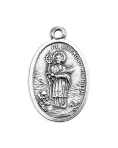 1" Oval Antiqued Silver Oxidized Saint Raymond Medal